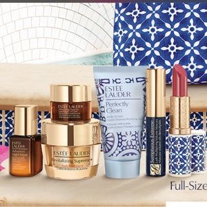 Estée Lauder 7 piece travel gift set NEW bag lipstick moisturizer eye cream